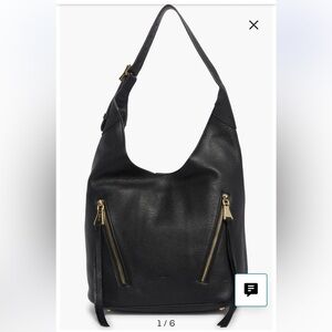 Aimee Kestenberg Black Leather Shoulder Bag with Gold Zippers